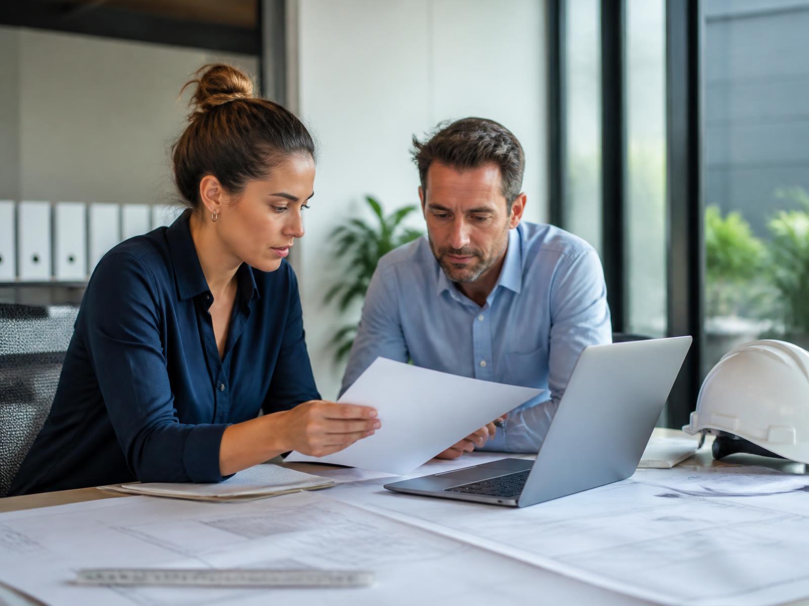 Advisors reviewing builder licence paperwork in a Brisbane office